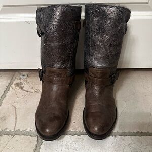 Vero Cuoio Brown and Gray Leather Combat Moto Boots